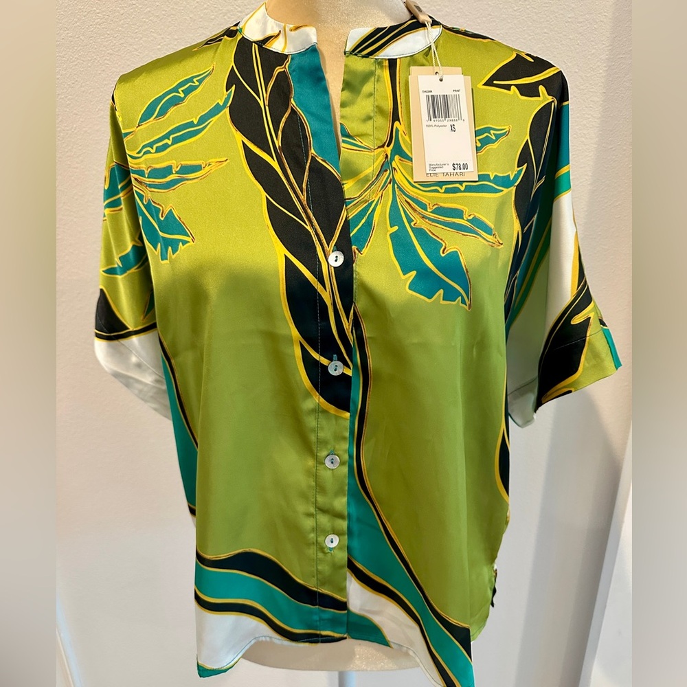 Elie Tahari Tropical Print Polyester Blouse XS NWT $78